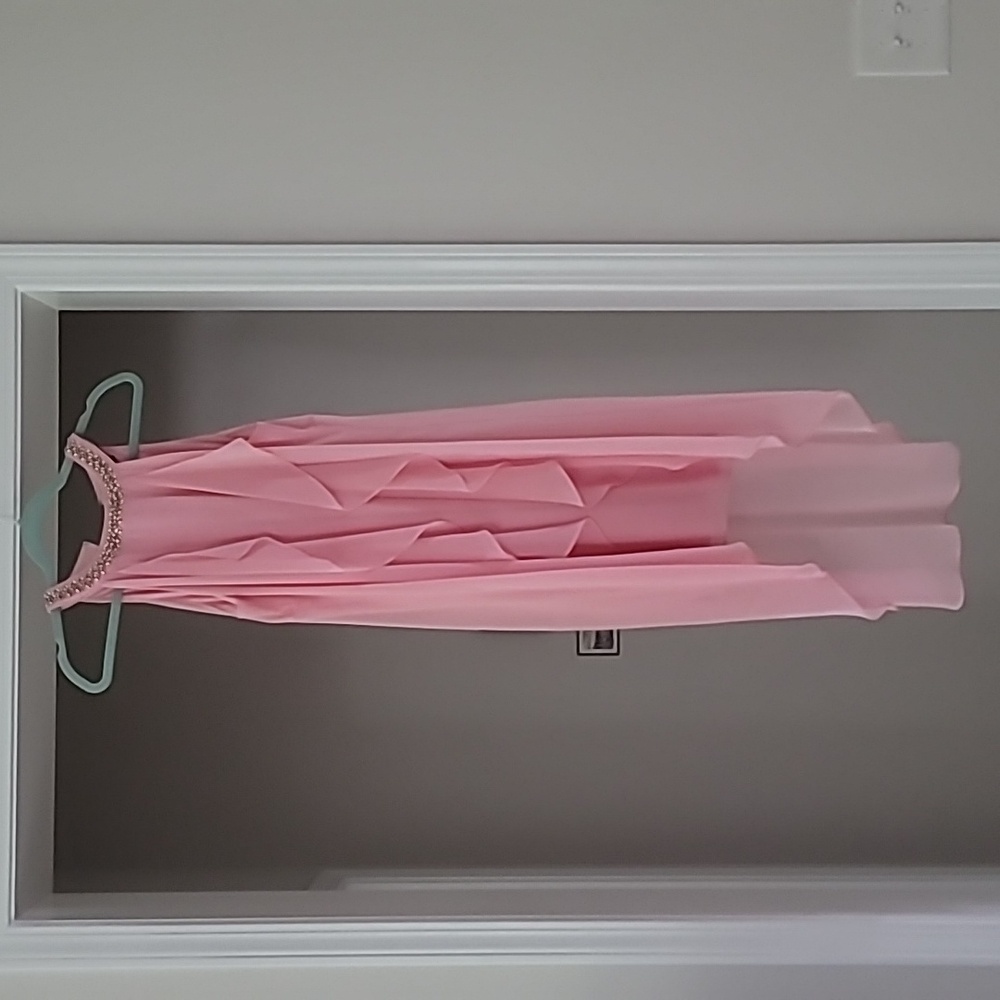 Thalia Sodi high low ruffle dress with chain necline